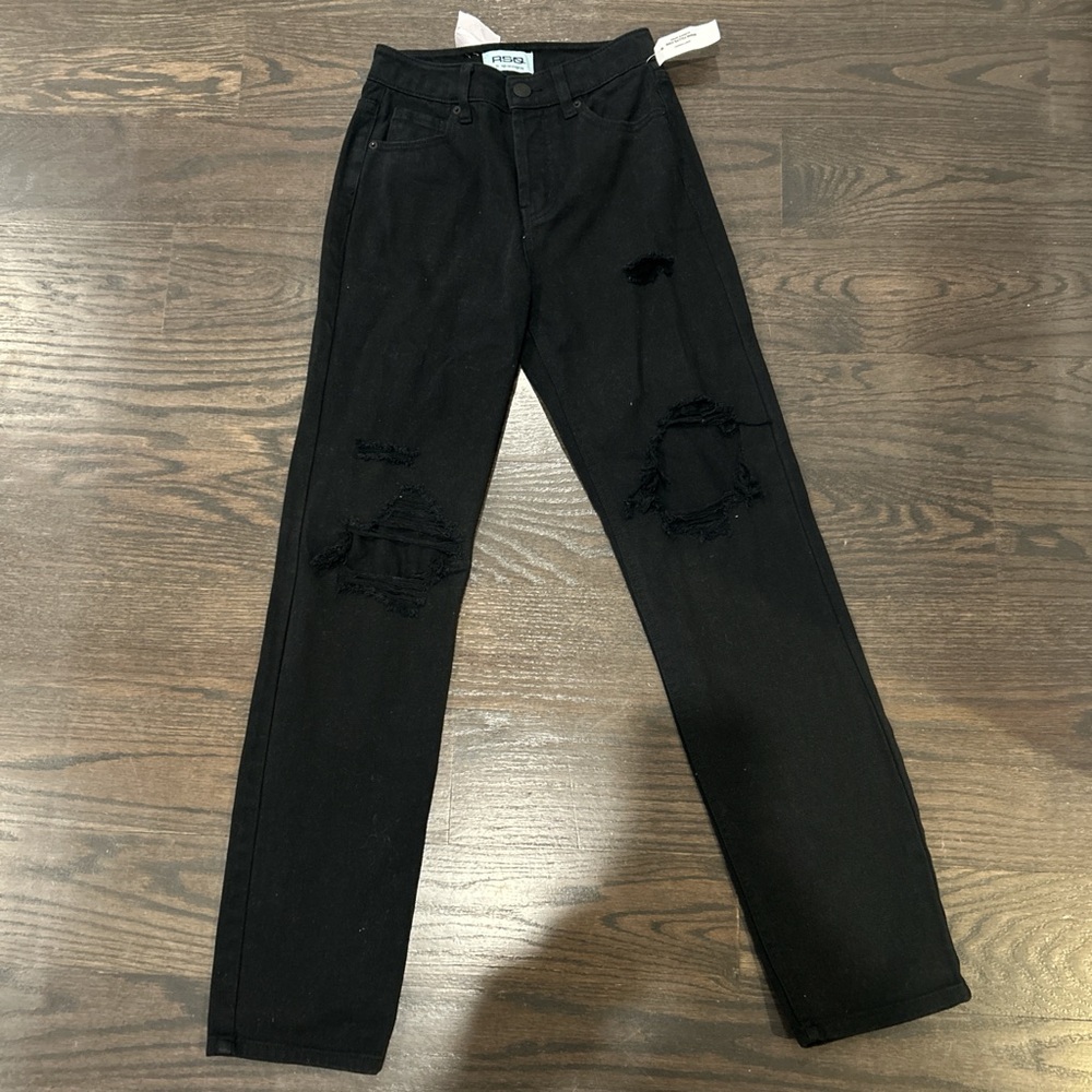 RSQ Black Straight Leg Jeans with Distressed Details